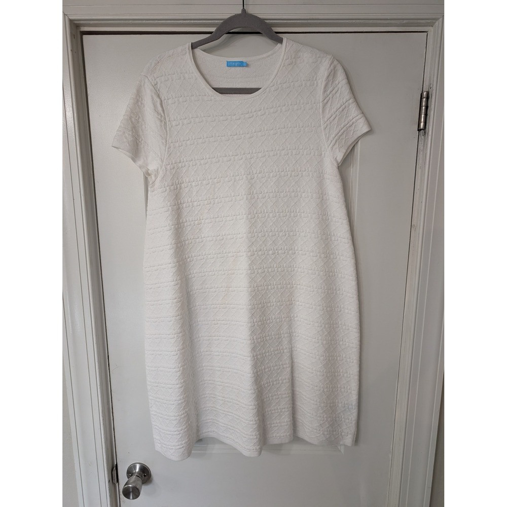 J.McLaughlin Womens Radio Waves Jacquard White Textured Knit Dress Large tennis